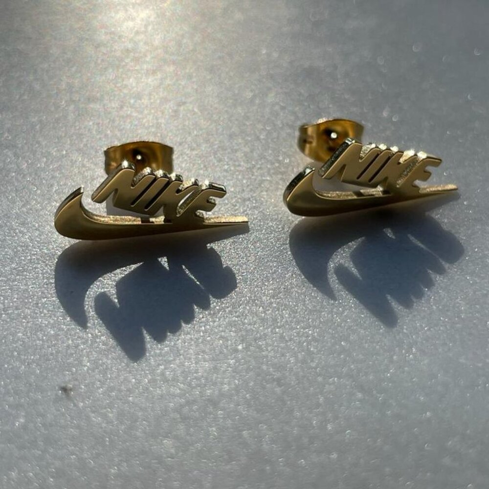 Nike Earrings (NIKE + Swoosh Earrings) - Gold Studs - Christmas Gifts